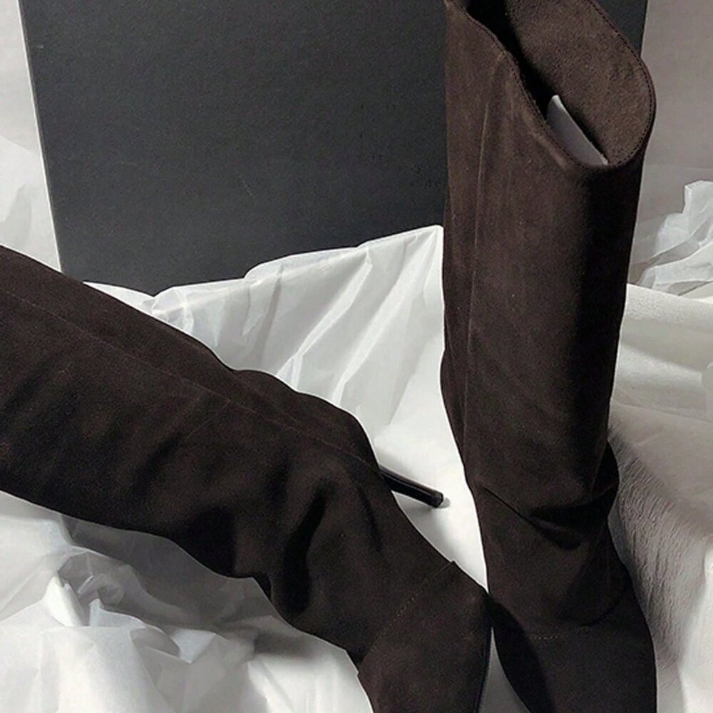 Brown Elegant Women's Suede Pointed Toe Western Cowgirl Boots